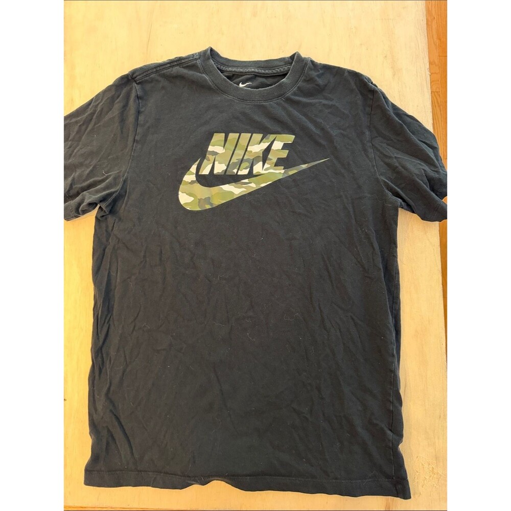 Nike Black Short Sleeve Tee with Green Camo Swoosh